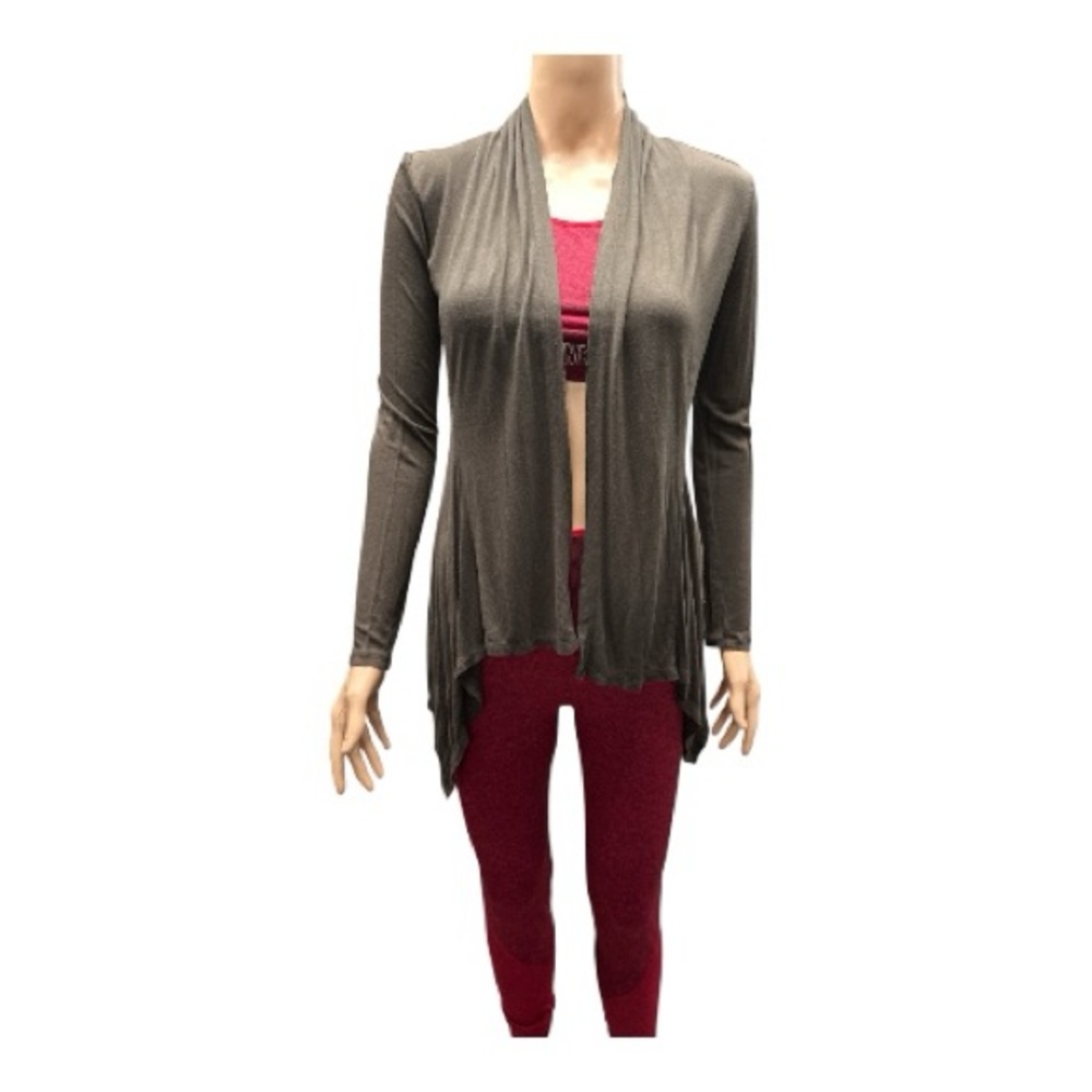 Ambiance Apparel - EC - Open-Front Brown Cardigan